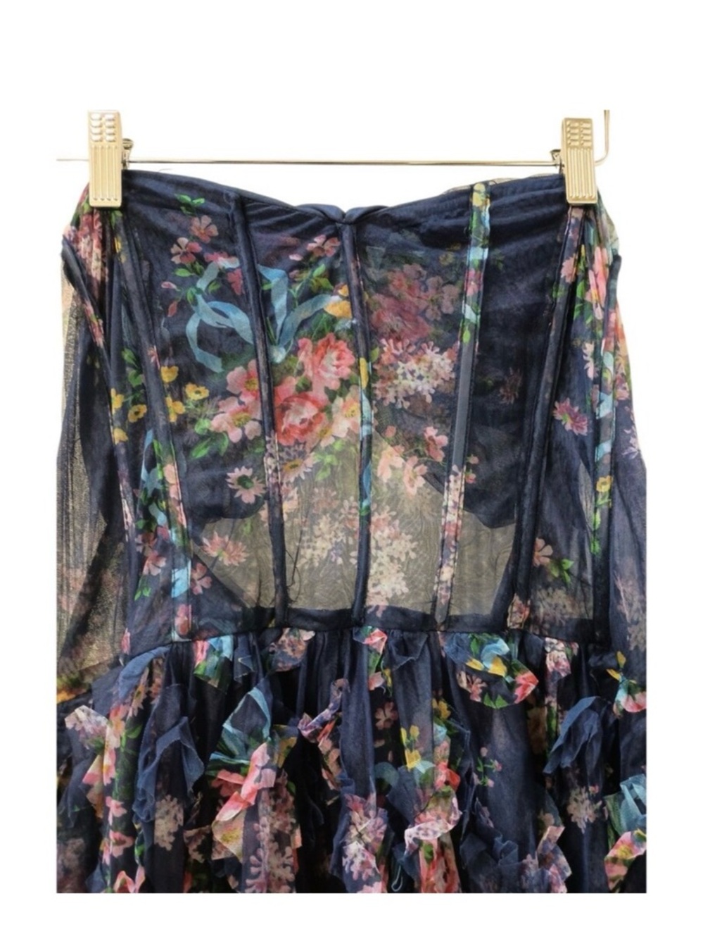 Lulu's Navy Strapless Floral Midi Dress - Picture 4 of 8